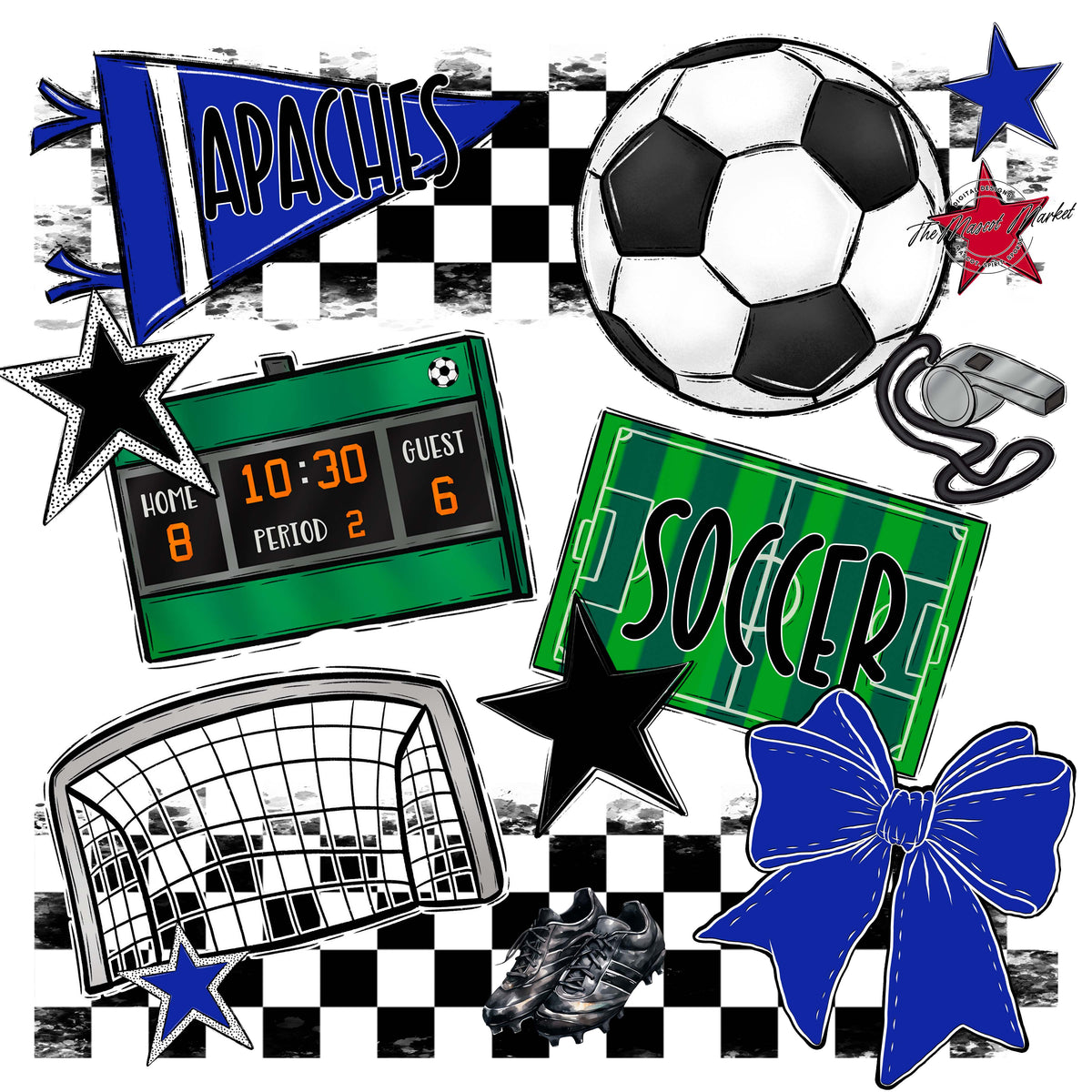 Apaches Soccer Checkers Design-Royal Blue