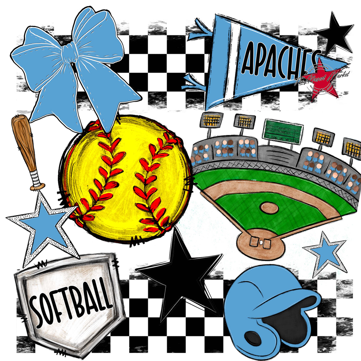 Apaches Baseball,Softball Spirit Design-Carolina Blue