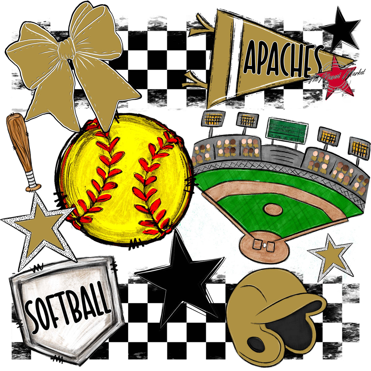 Apaches Baseball,Softball Spirit Design-Gold