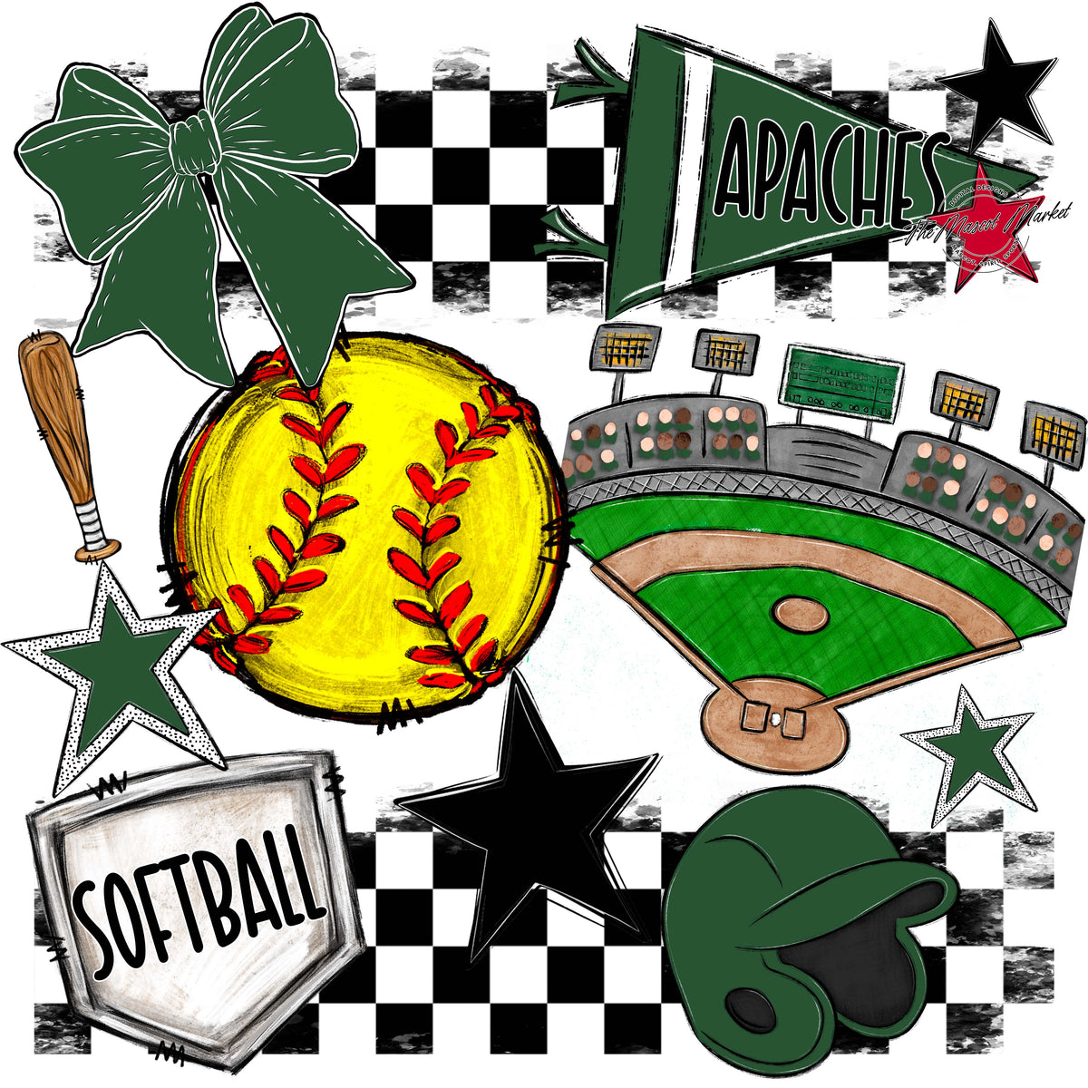Apaches Baseball,Softball Spirit Design-Green