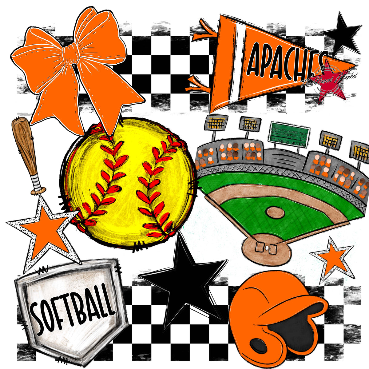 Apaches Softball Checkers Design-Orange
