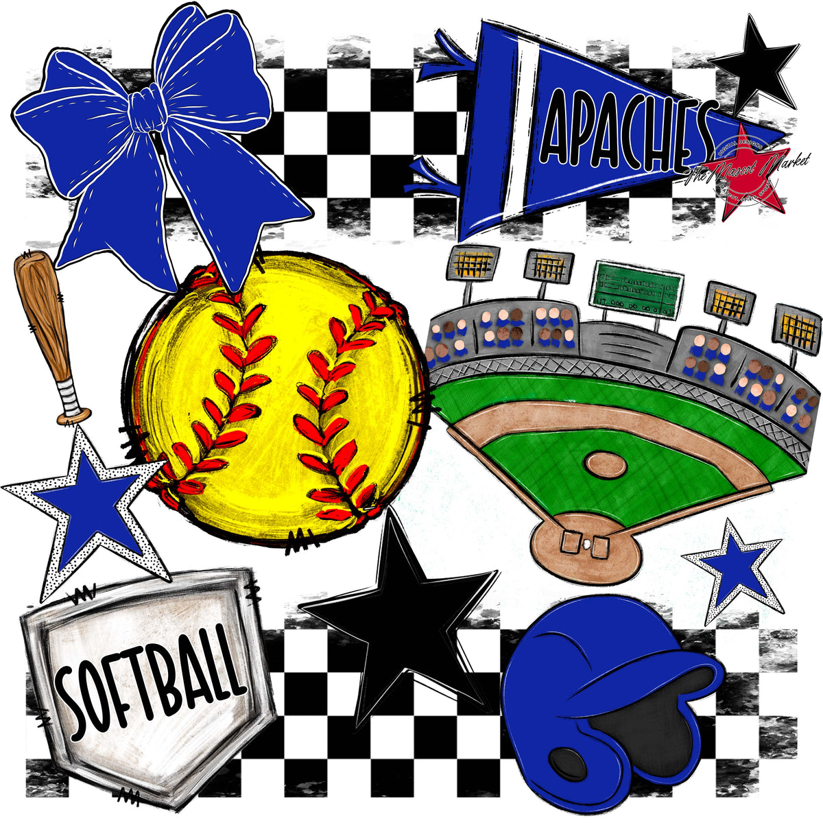 Apaches Softball Checkers Design-Royal Blue