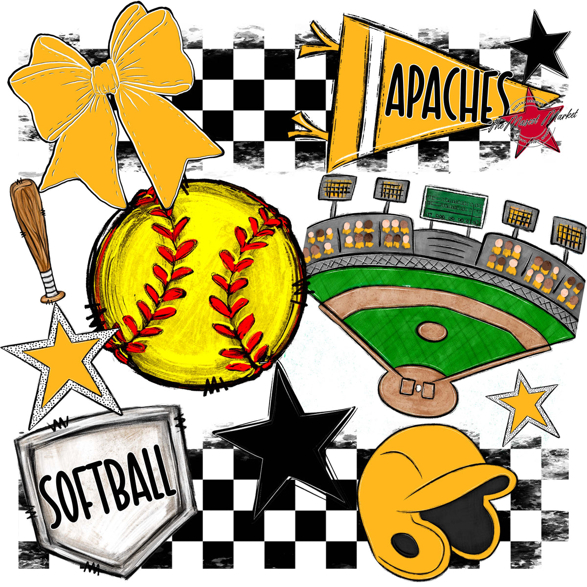 Apaches Softball Checkers Design-Yellow