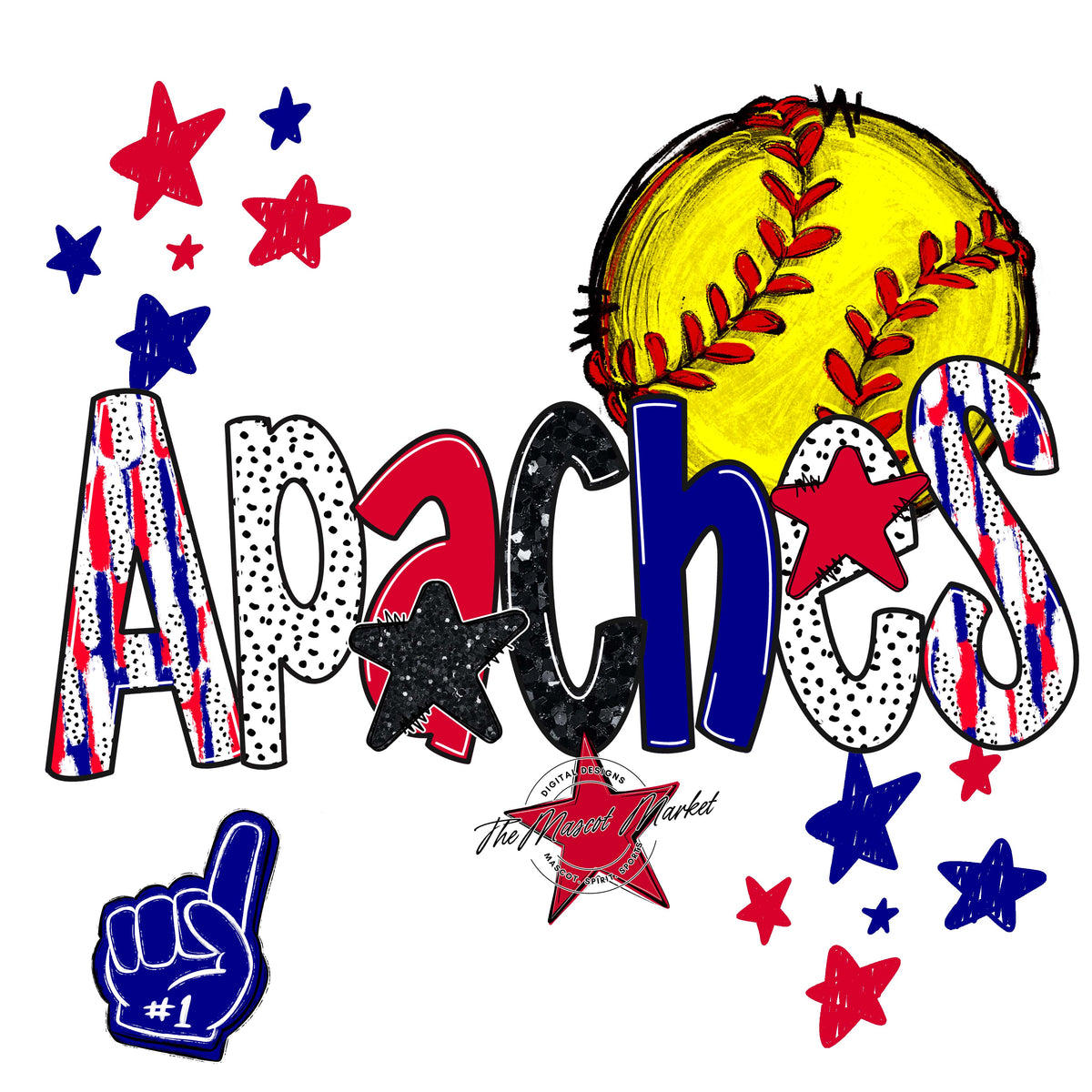 Apaches Softball Scrape-Blue & Red