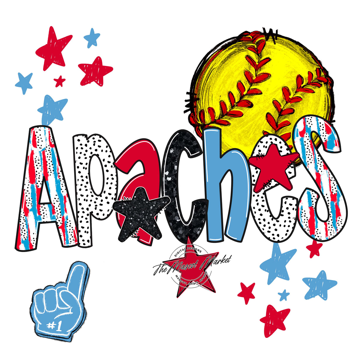 Apaches Softball Scrape-Carolina Blue & Red