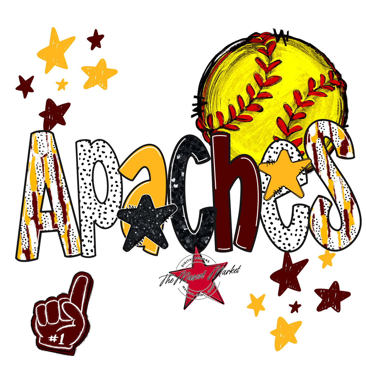 Apaches Softball Scrape-Maroon & Yellow