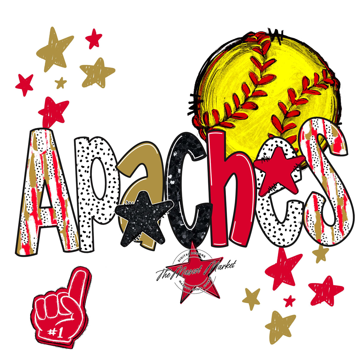 Apaches Softball Scrape-Red & Gold