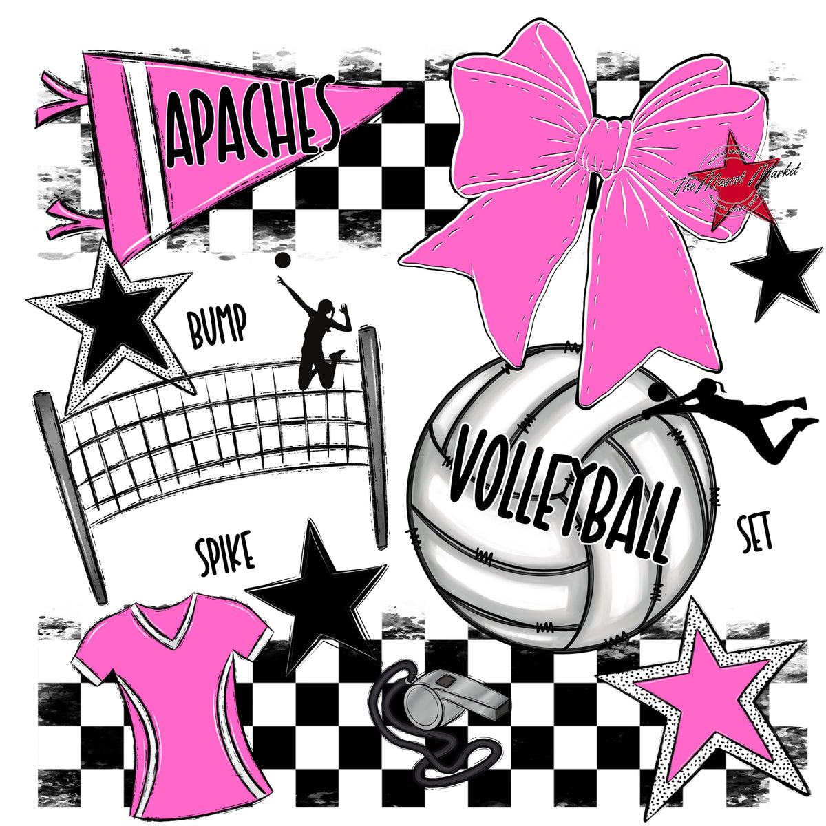 Apaches Volleyball Checkers Design-Baby Pink