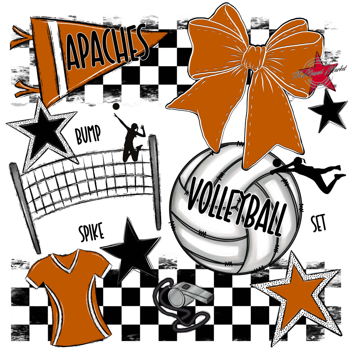 Apaches Volleyball Checkers Design-Burnt Orange