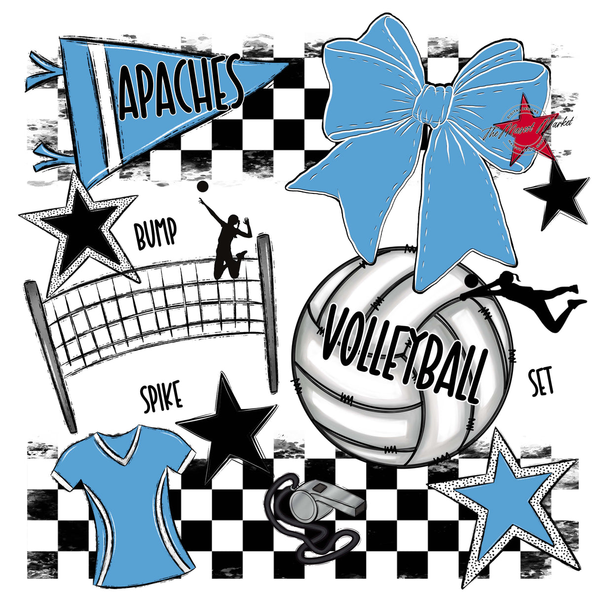 Apaches Volleyball Checkers Design-Carolina Blue