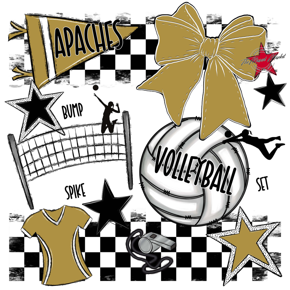 Apaches Volleyball Checkers Design-Gold