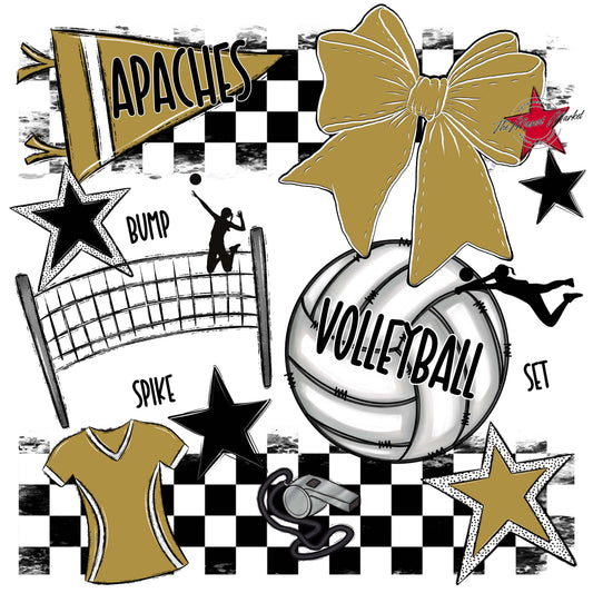 Apaches Volleyball Checkers Design-Gold