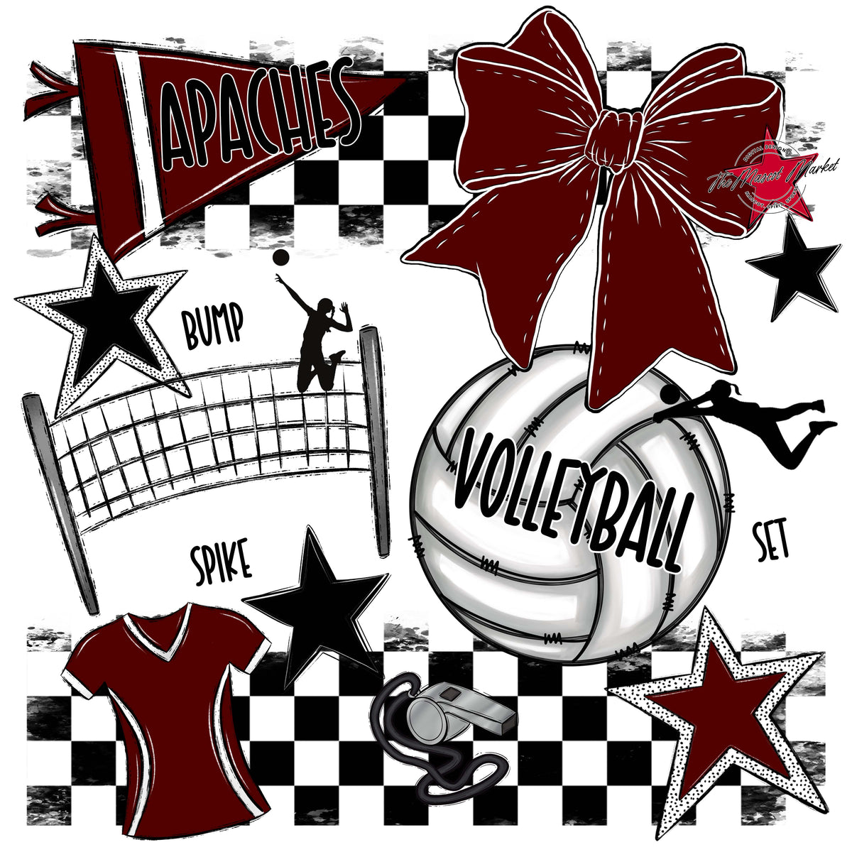 Apaches Volleyball Checkers Design-Maroon
