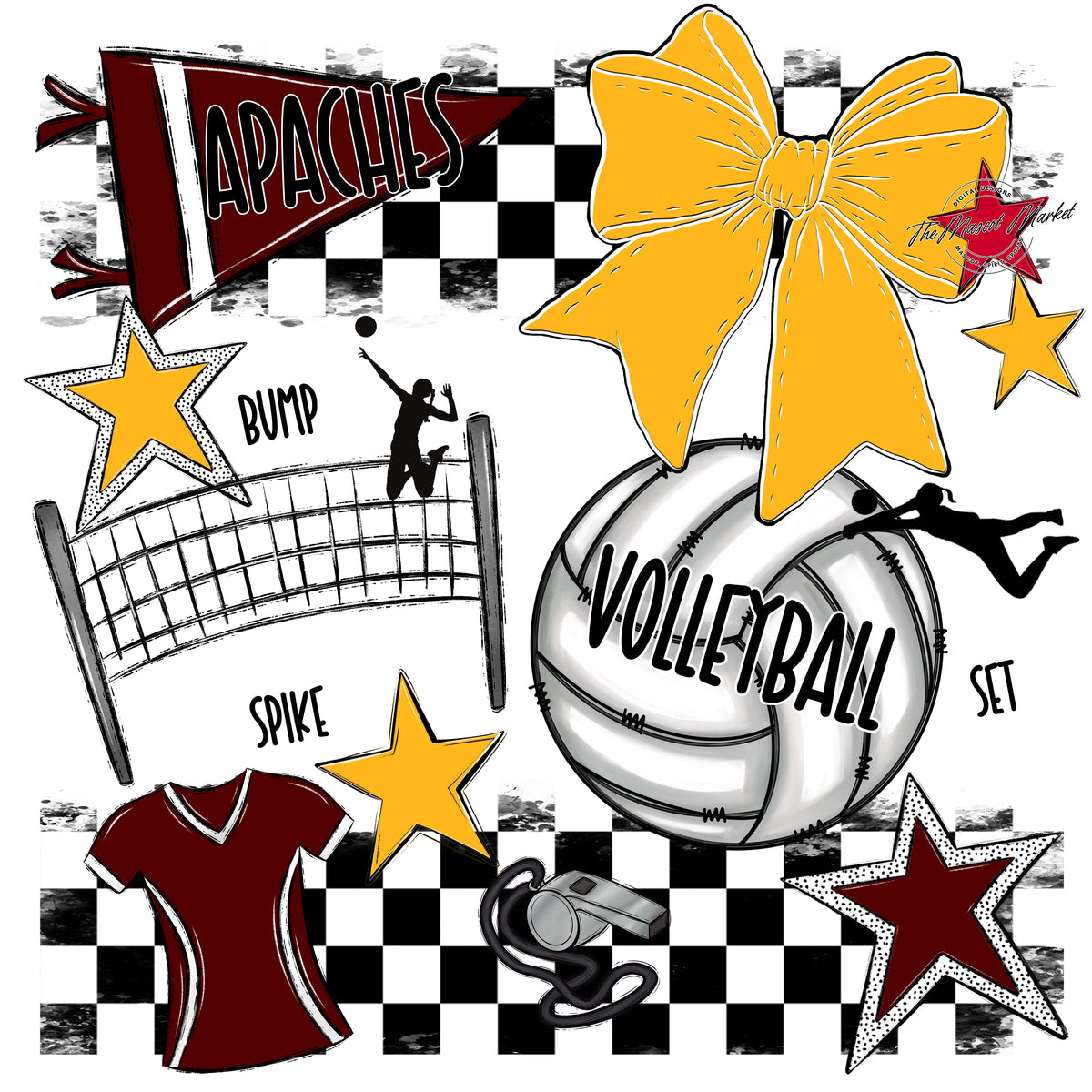 Apaches Volleyball Checkers Design-Maroon & Yellow