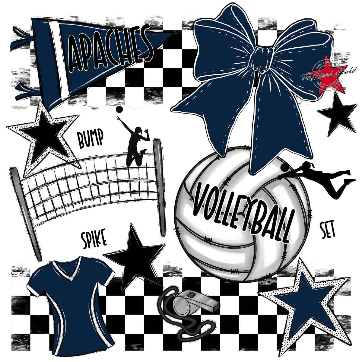 Apaches Volleyball Checkers Design-Navy