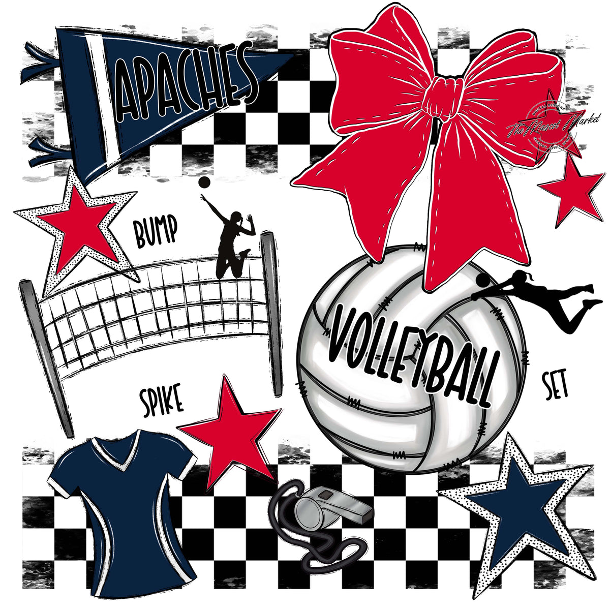 Apaches Volleyball Checkers Design-Navy & Red