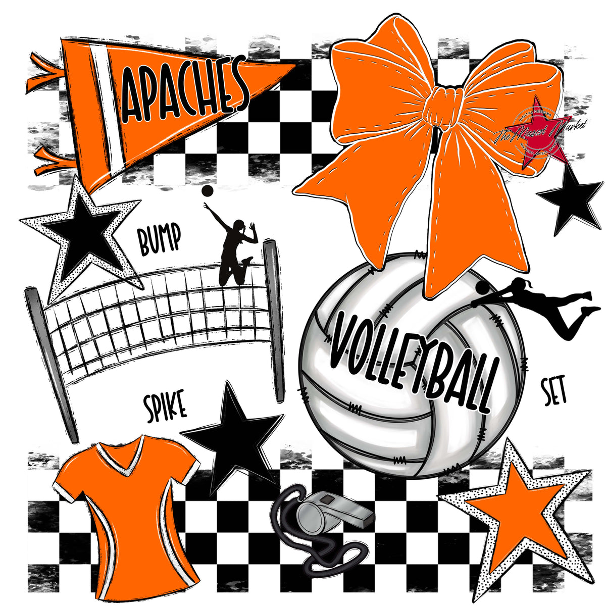 Apaches Volleyball Checkers Design-Orange