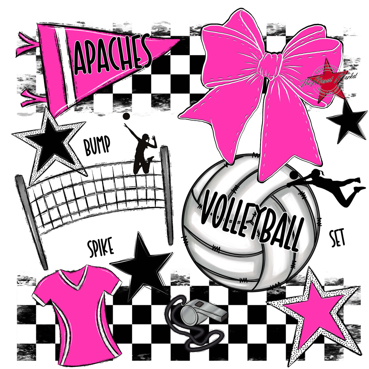 Apaches Volleyball Checkers Design-Pink