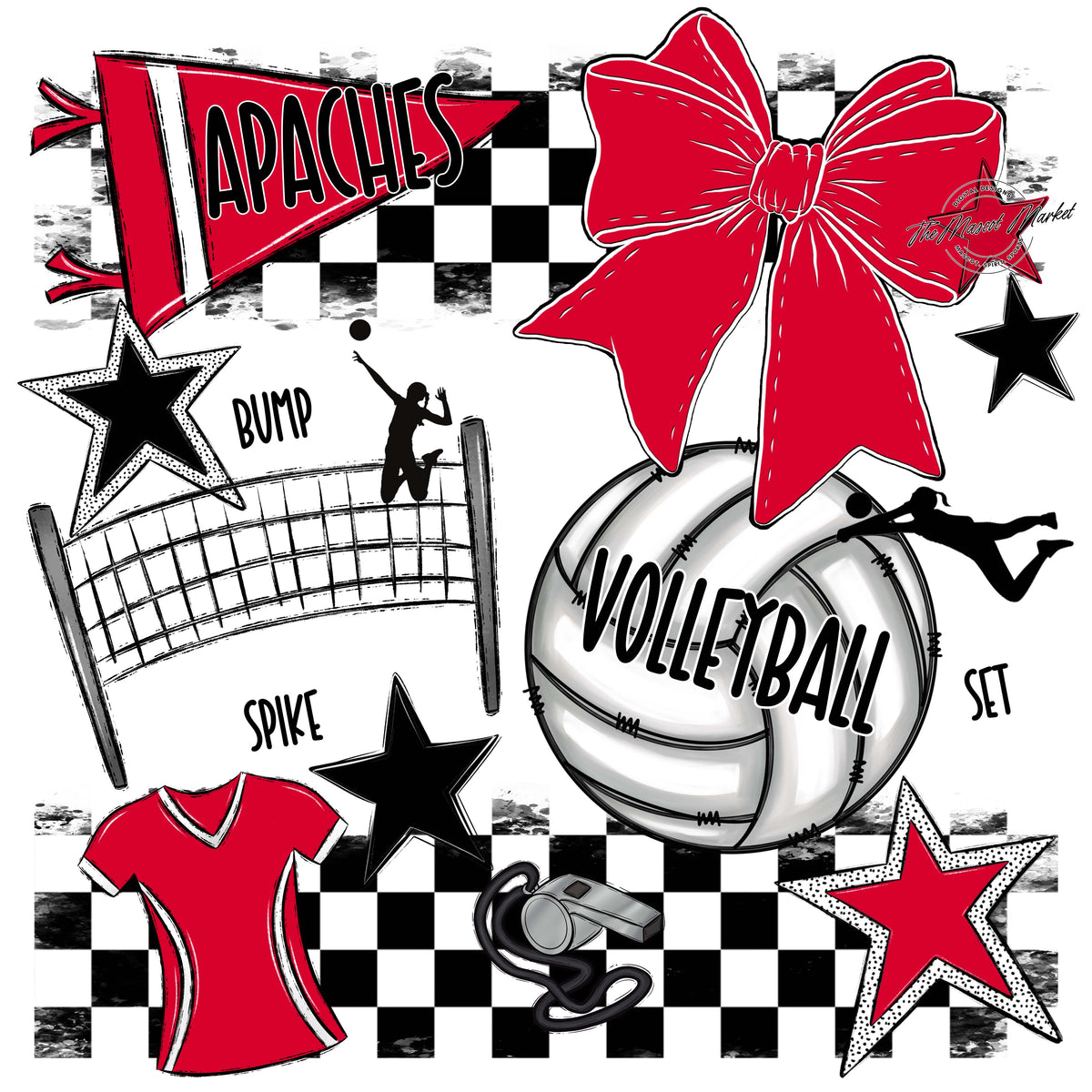 Apaches Volleyball Checkers Design-Red