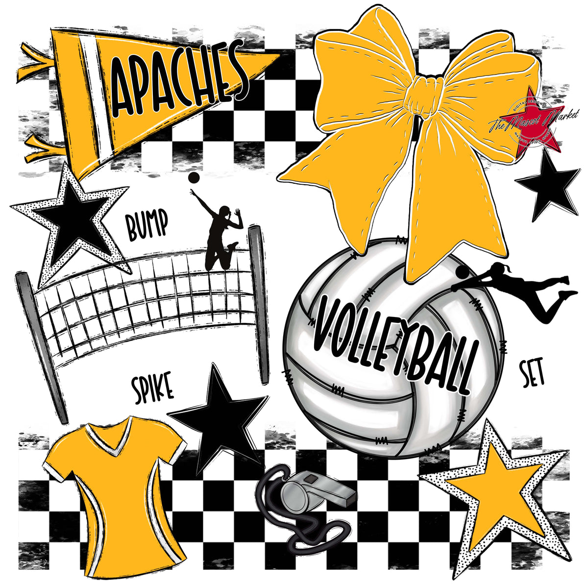 Apaches Volleyball Checkers Design-Yellow