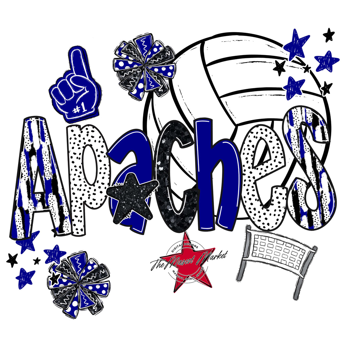 Apaches Volleyball Scrape-Blue