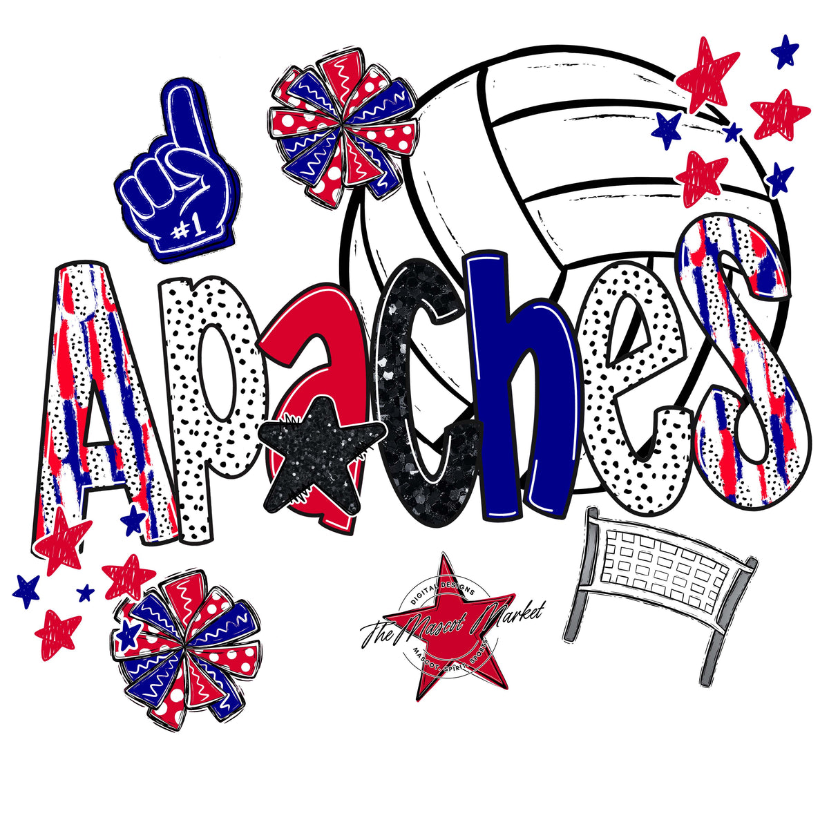 Apaches Volleyball Scrape-Blue & Red