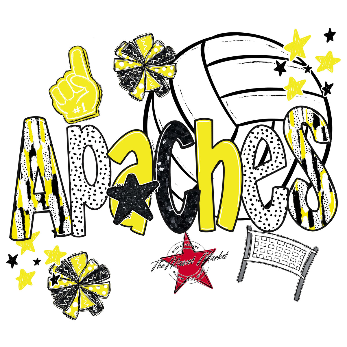 Apaches Volleyball Scrape-Bright Yellow