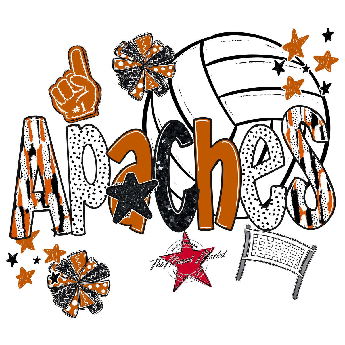Apaches Volleyball Scrape-Burnt Orange