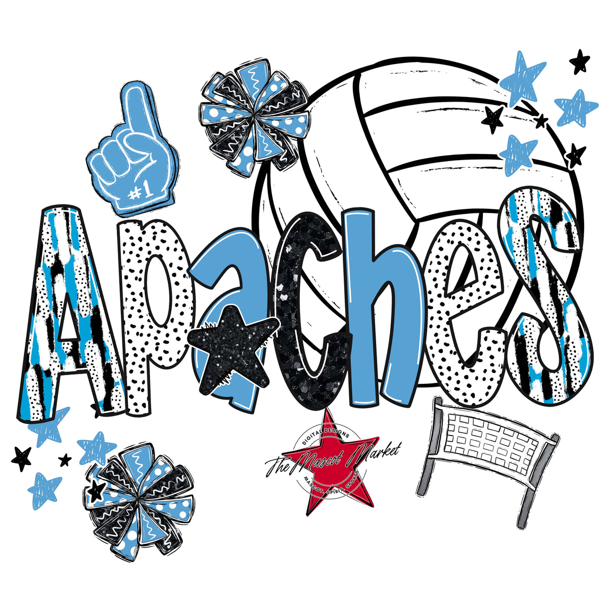 Apaches Volleyball Scrape-Carolina Blue