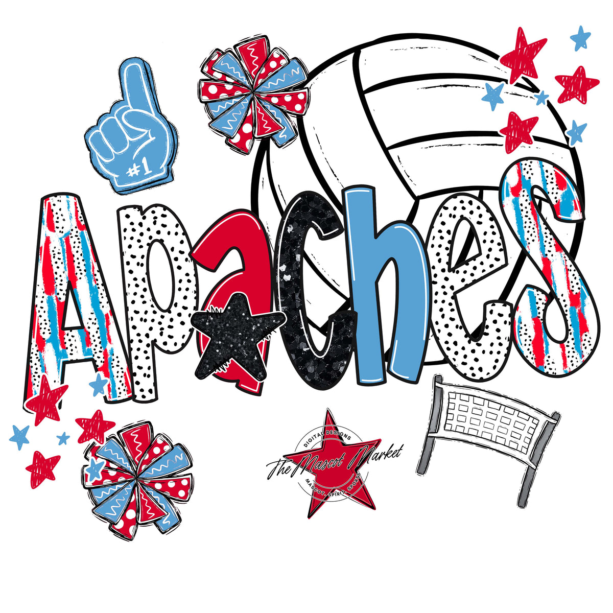 Apaches Volleyball Scrape-Carolina Blue & Red