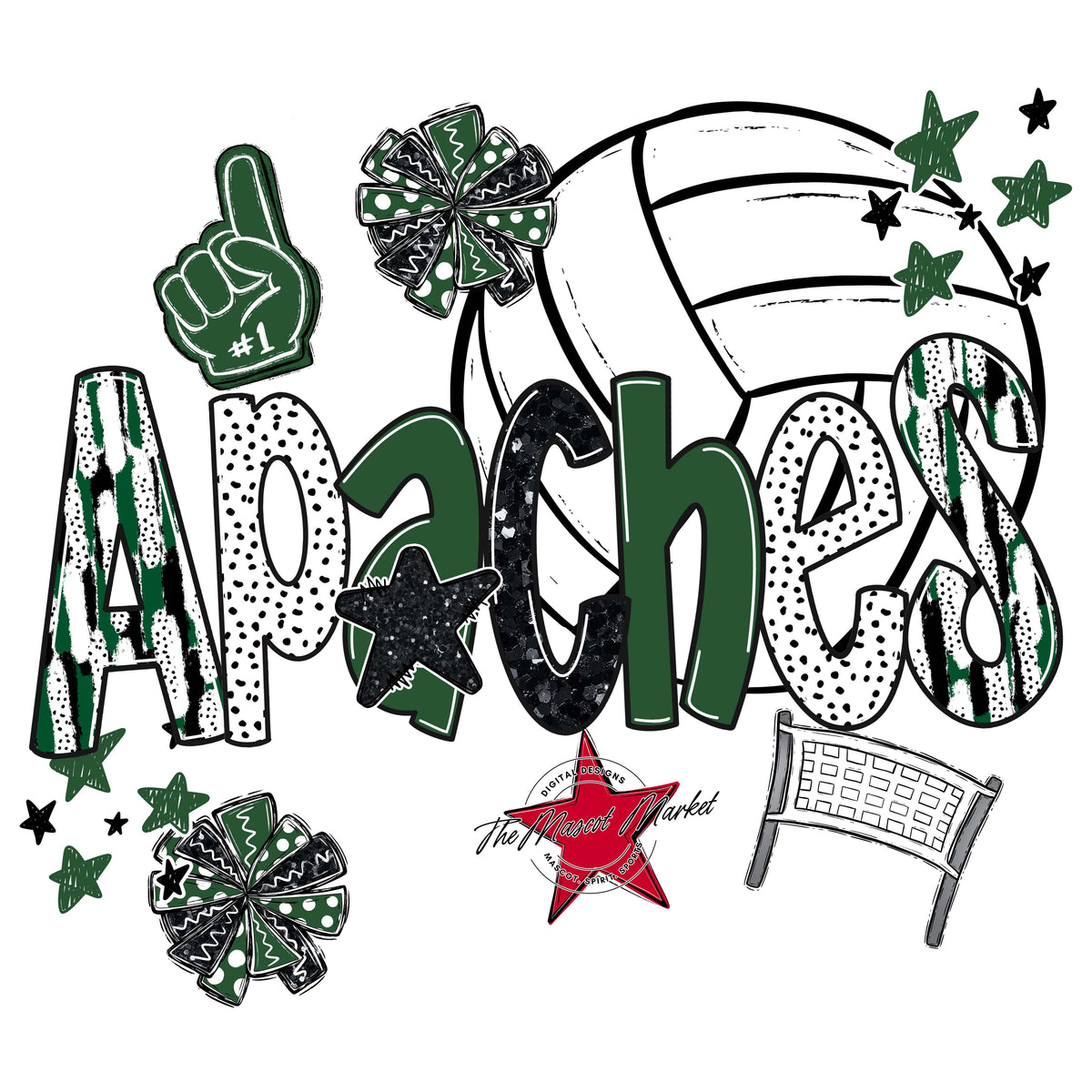 Apaches Volleyball Scrape-Green