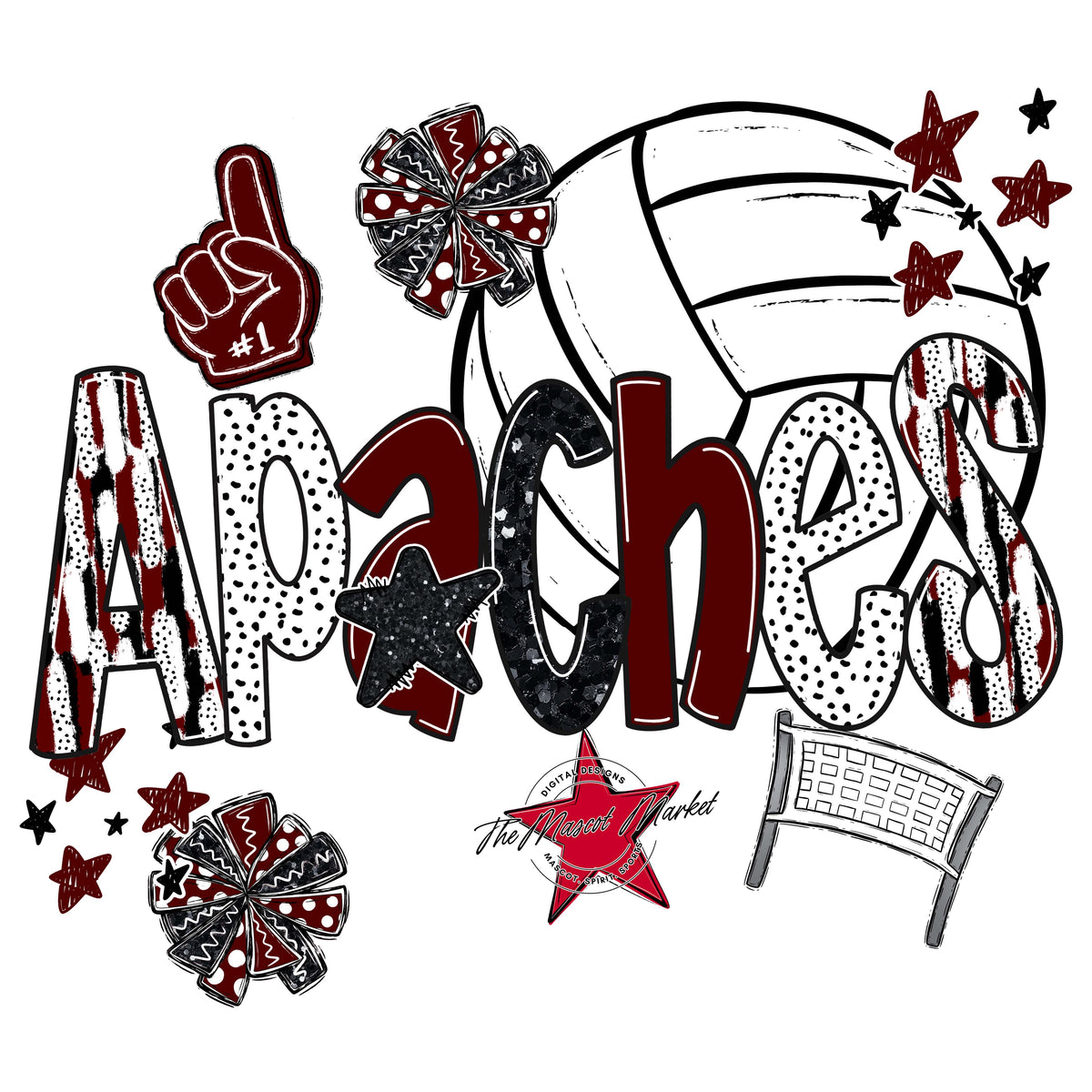 Apaches Volleyball Scrape-Maroon