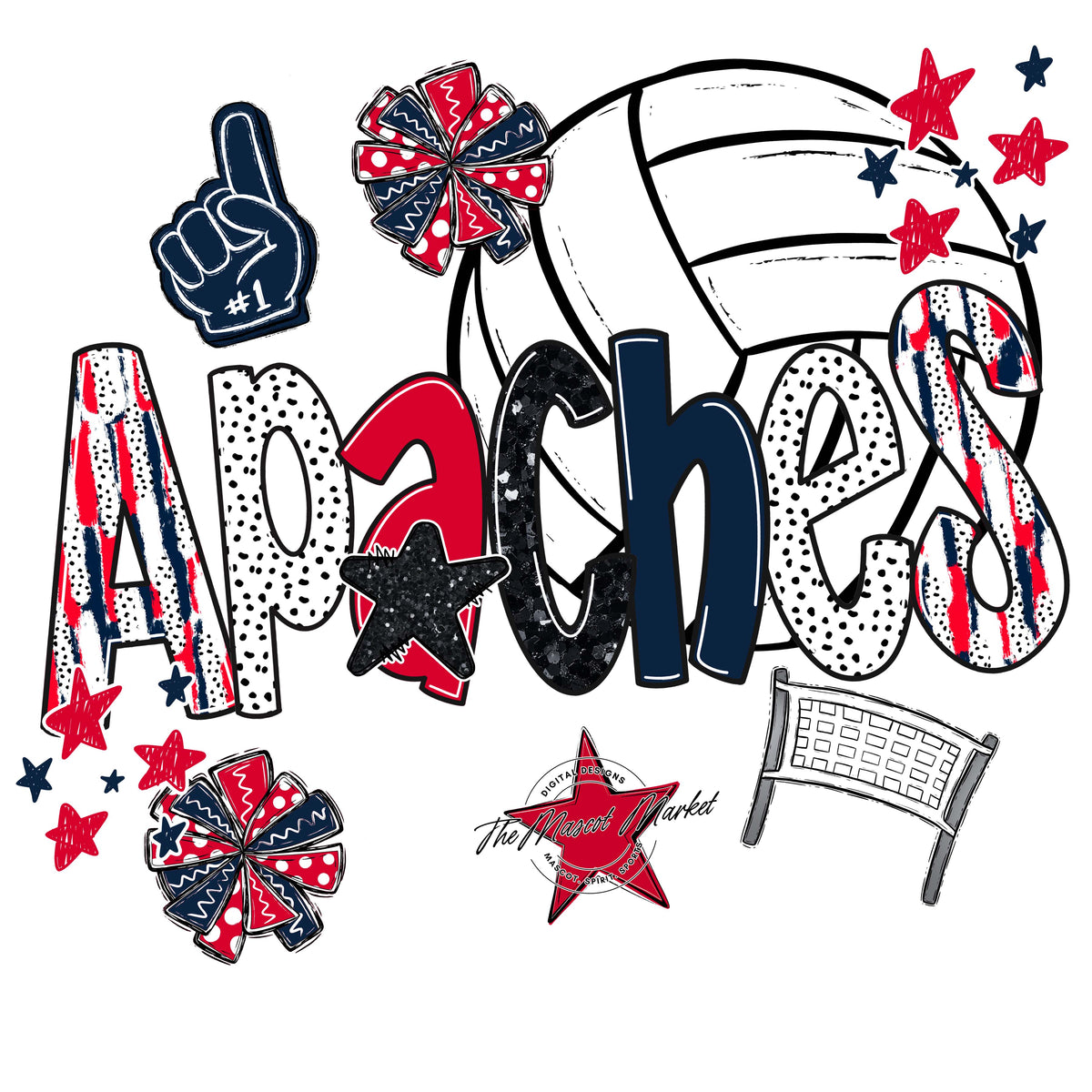 Apaches Volleyball Scrape-Navy & Red