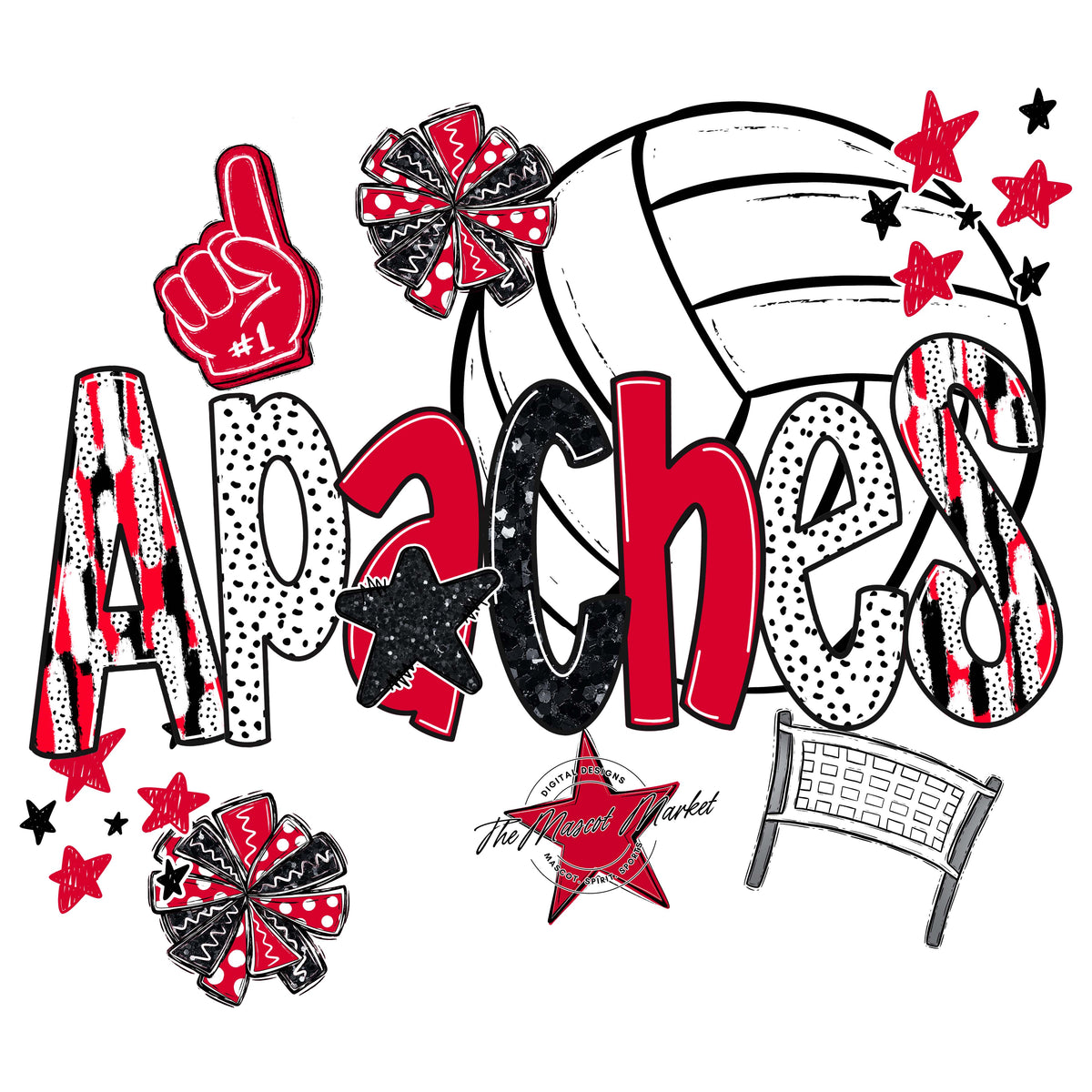 Apaches Volleyball Scrape-Red