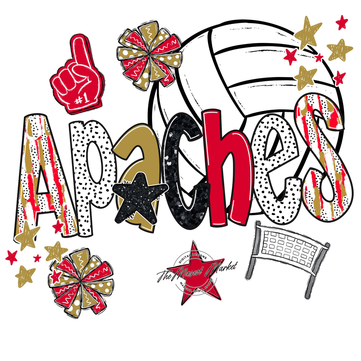 Apaches Volleyball Scrape-Red & Gold