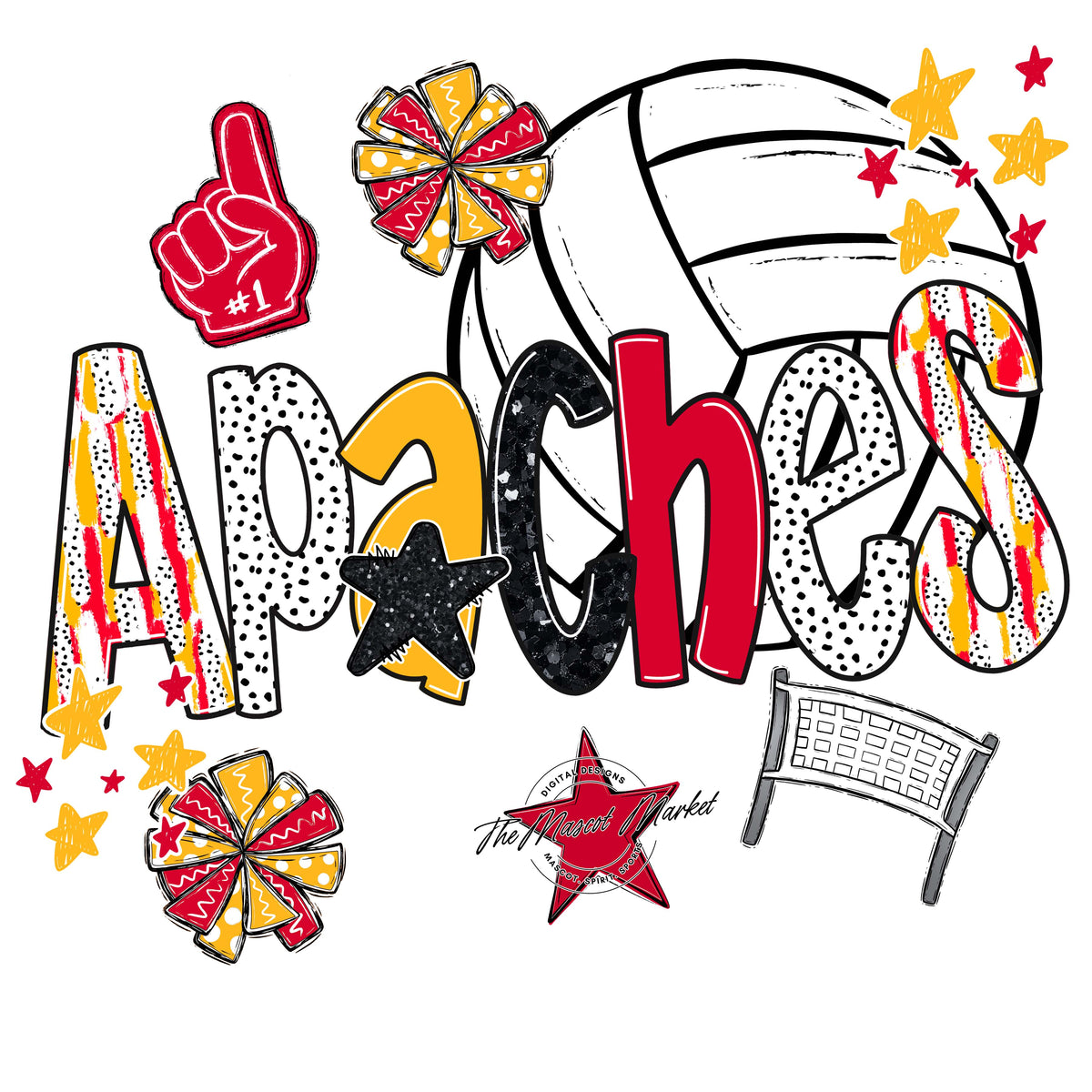 Apaches Volleyball Scrape-Red & Yellow