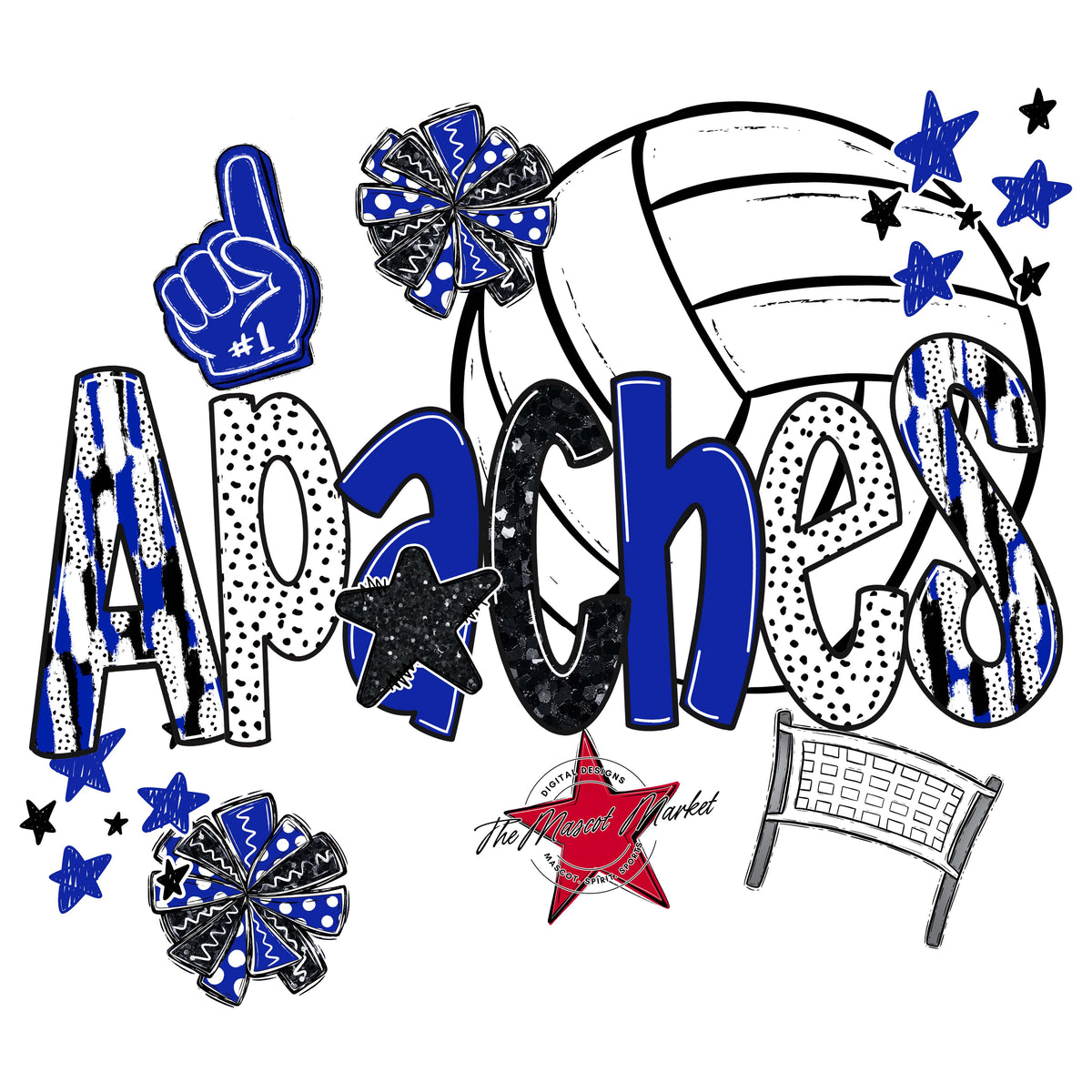 Apaches Volleyball Scrape-Royal Blue