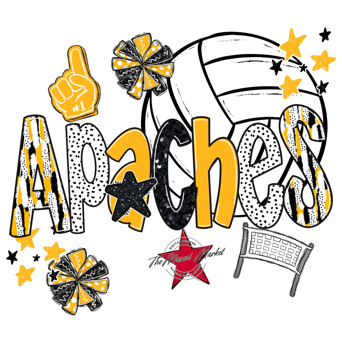Apaches Volleyball Scrape-Yellow