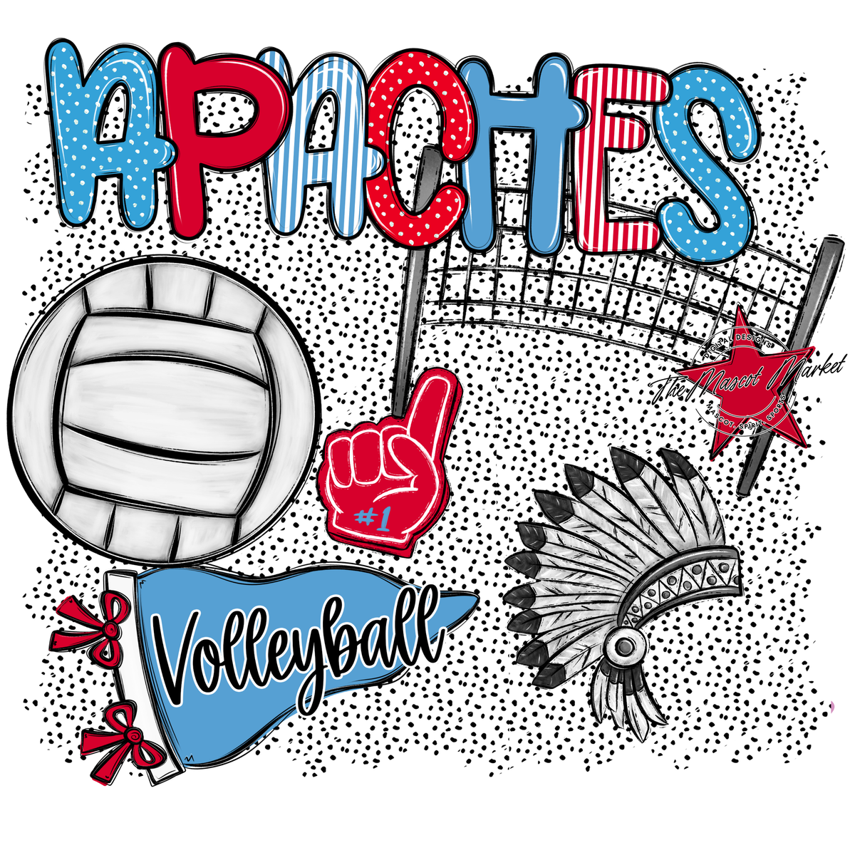 Apaches Volleyball Spirit-Carolina Blue & Red
