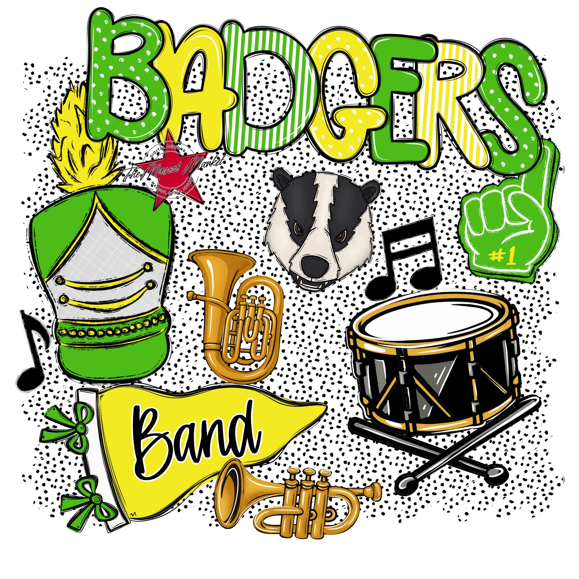 Badgers Band Spirit-Bright Green & Bright Yellow