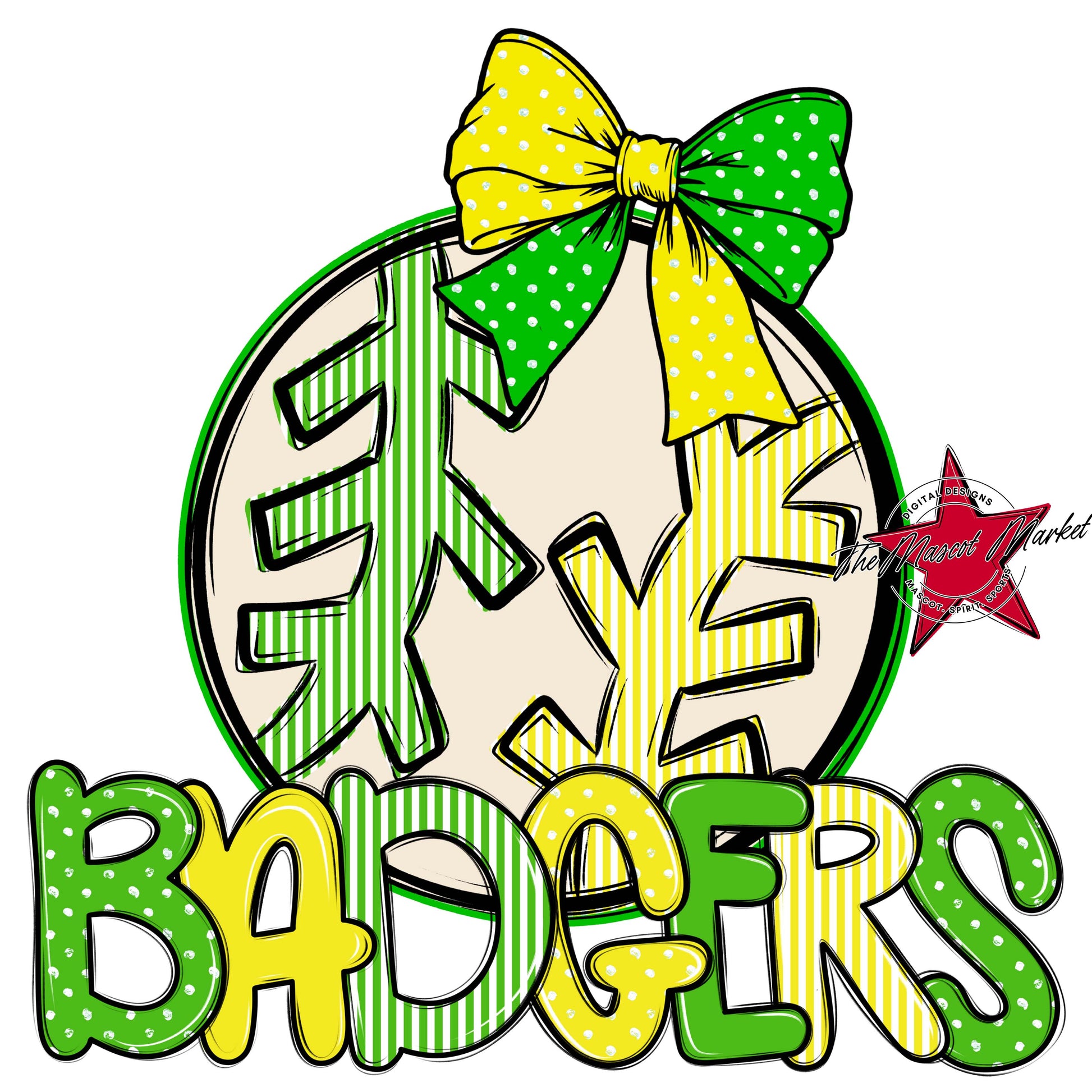 Badgers Baseball-Softball Spirit Design-Bright Green & Bright Yellow