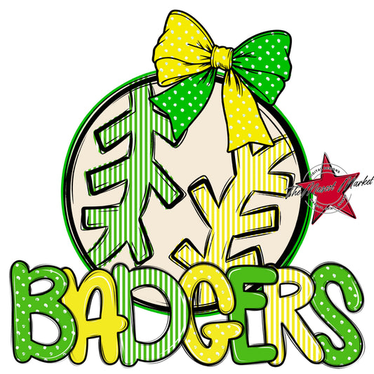 Badgers Baseball-Softball Spirit Design-Bright Green & Bright Yellow