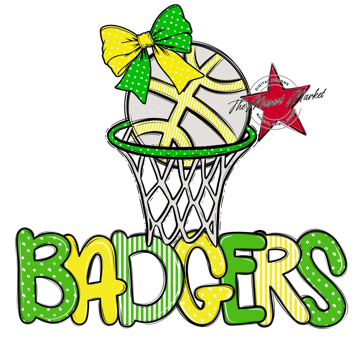 Badgers Basketball Spirit Design-Bright Green & Bright Yellow