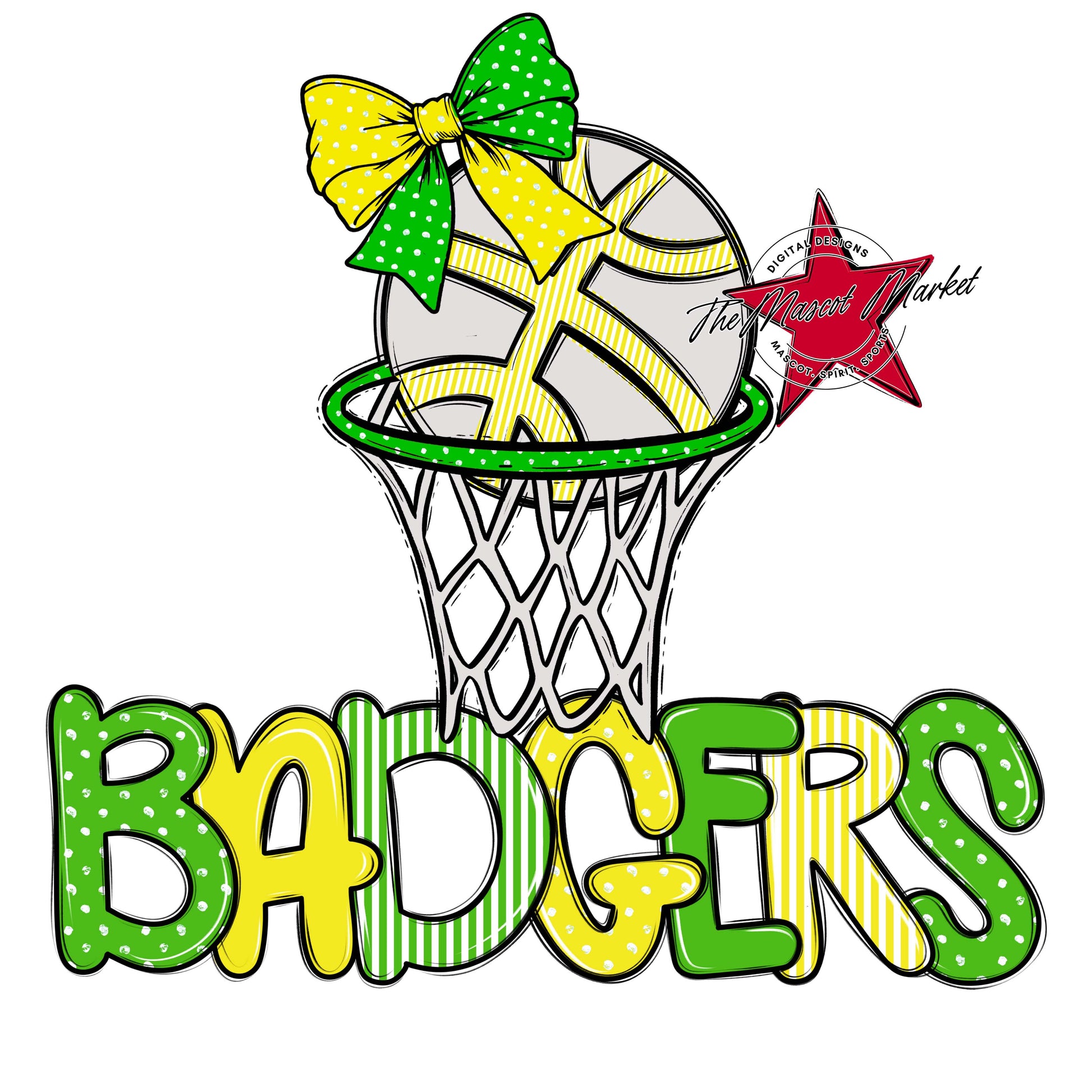 Badgers Basketball Spirit Design-Bright Green & Bright Yellow