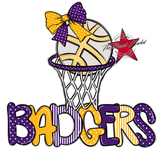 Badgers Basketball Spirit Design-Purple & Yellow