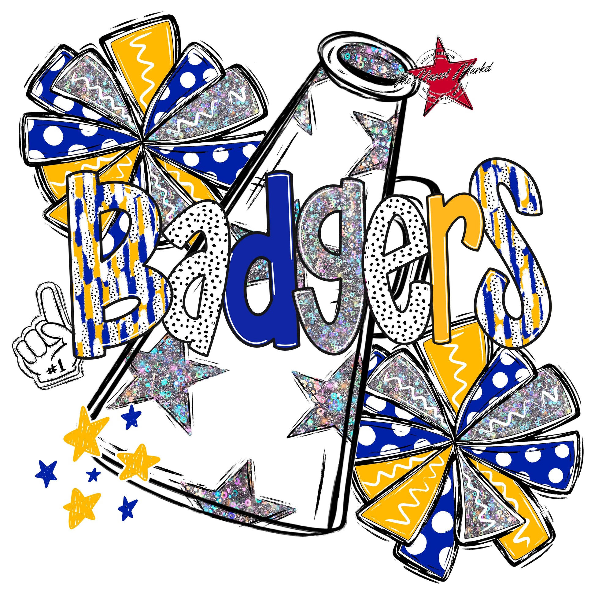 Badgers Cheer Megaphone Scrape-Royal Blue & Yellow