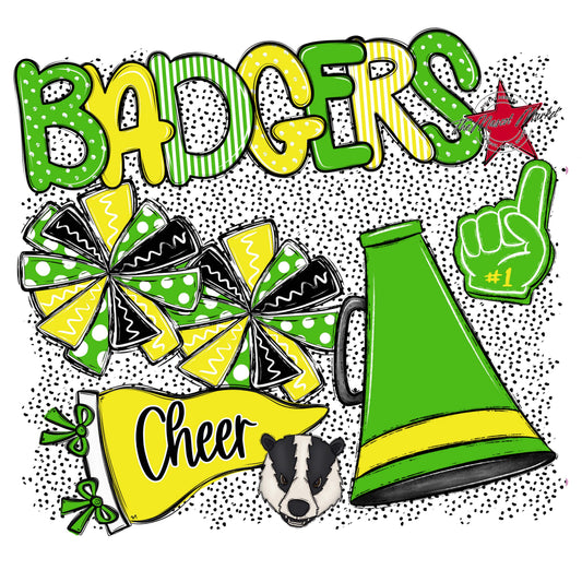 Badgers Cheer Spirit-Bright Green & Bright Yellow
