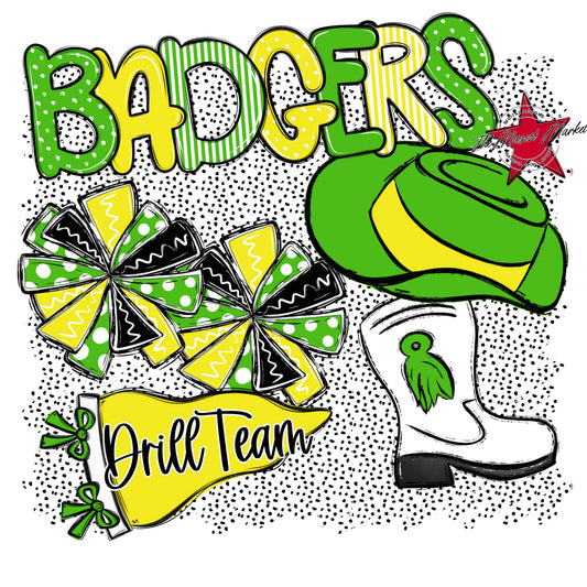 Badgers Drillteam Spirit-Bright Green & Bright Yellow