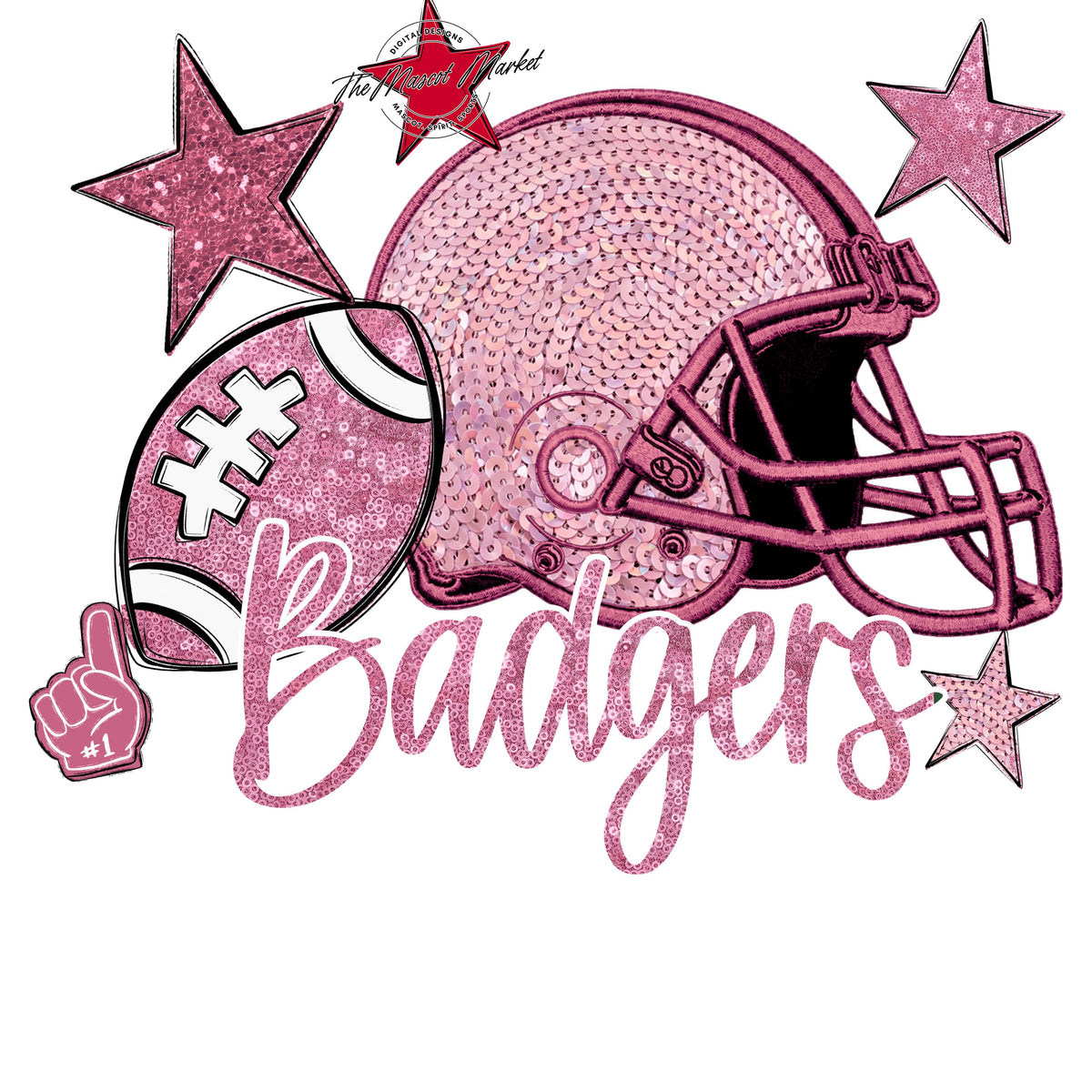 Badgers Football Embroidered Sequins Design-Pink Out