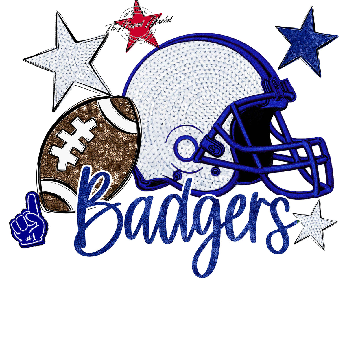 Badgers Football Embroidered Sequins Design-Blue